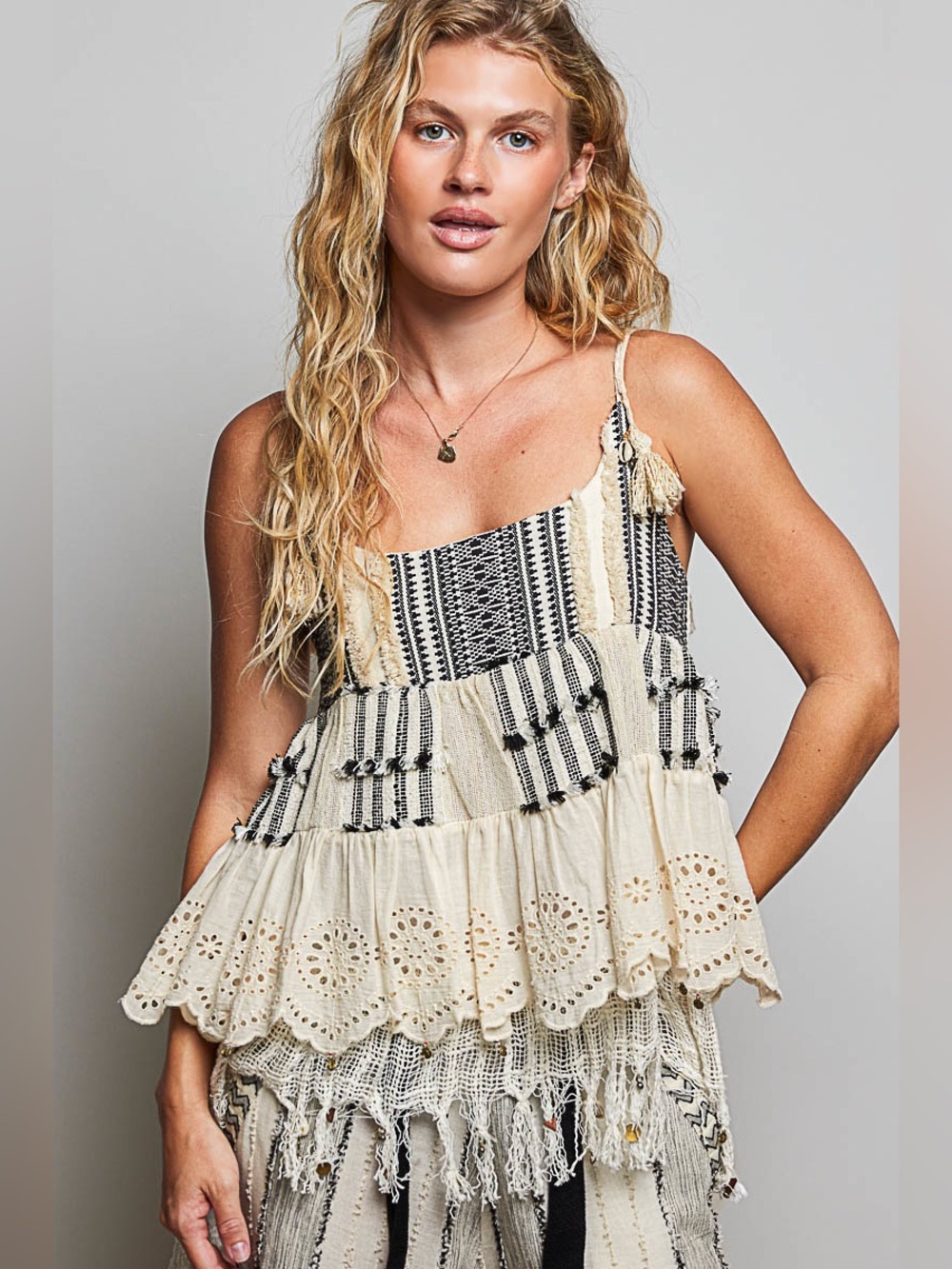 POL “ Topanga Tapestry “ Cotton Tank Top | Cream